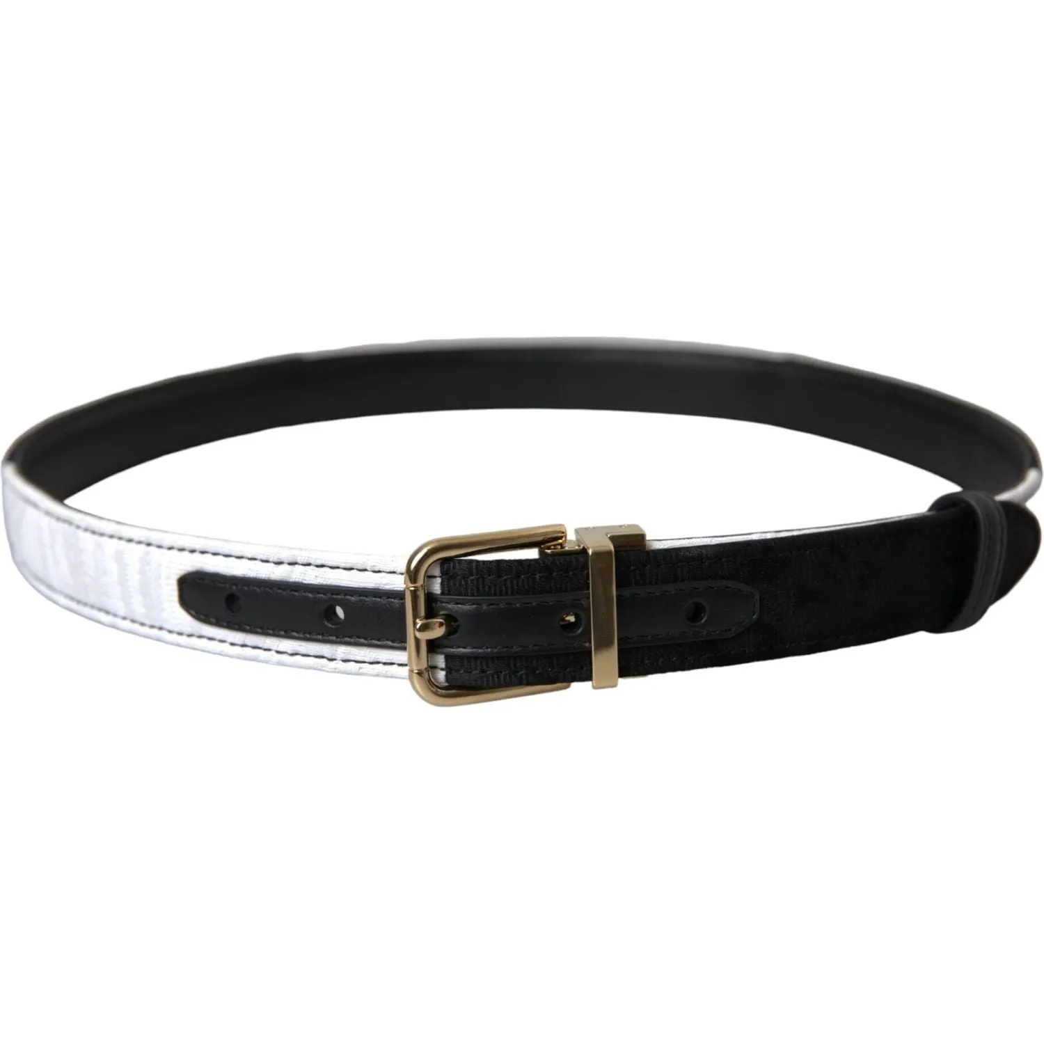 Dolce & Gabbana Black White Patchwork Gold Metal Buckle Belt