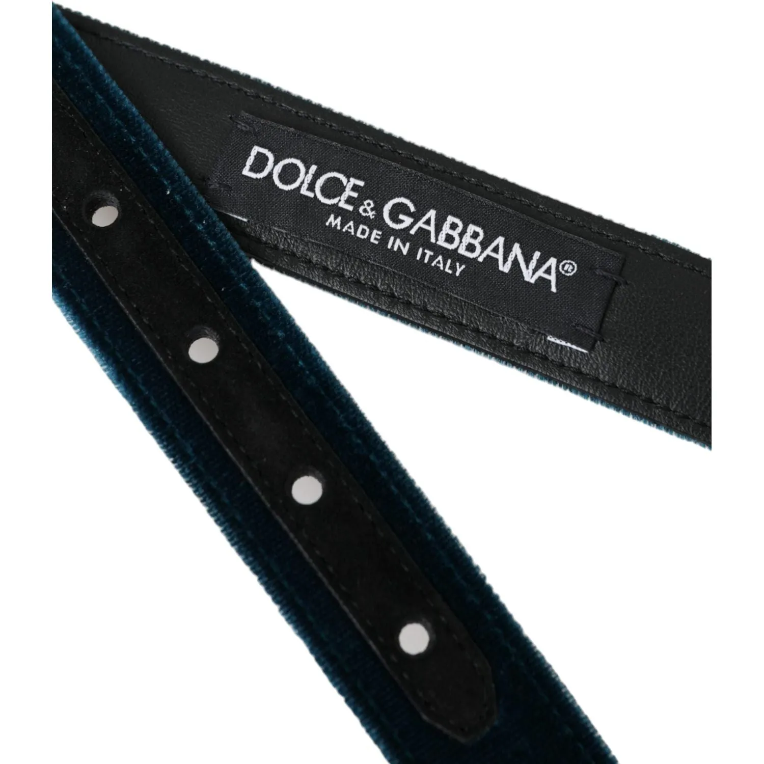 Dolce & Gabbana Blue Velvet Leather Silver Metal Buckle Belt