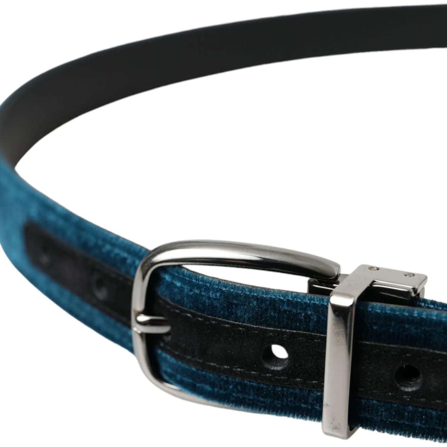 Dolce & Gabbana Blue Velvet Leather Silver Metal Buckle Belt