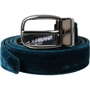 Dolce & Gabbana Blue Velvet Leather Silver Metal Buckle Belt