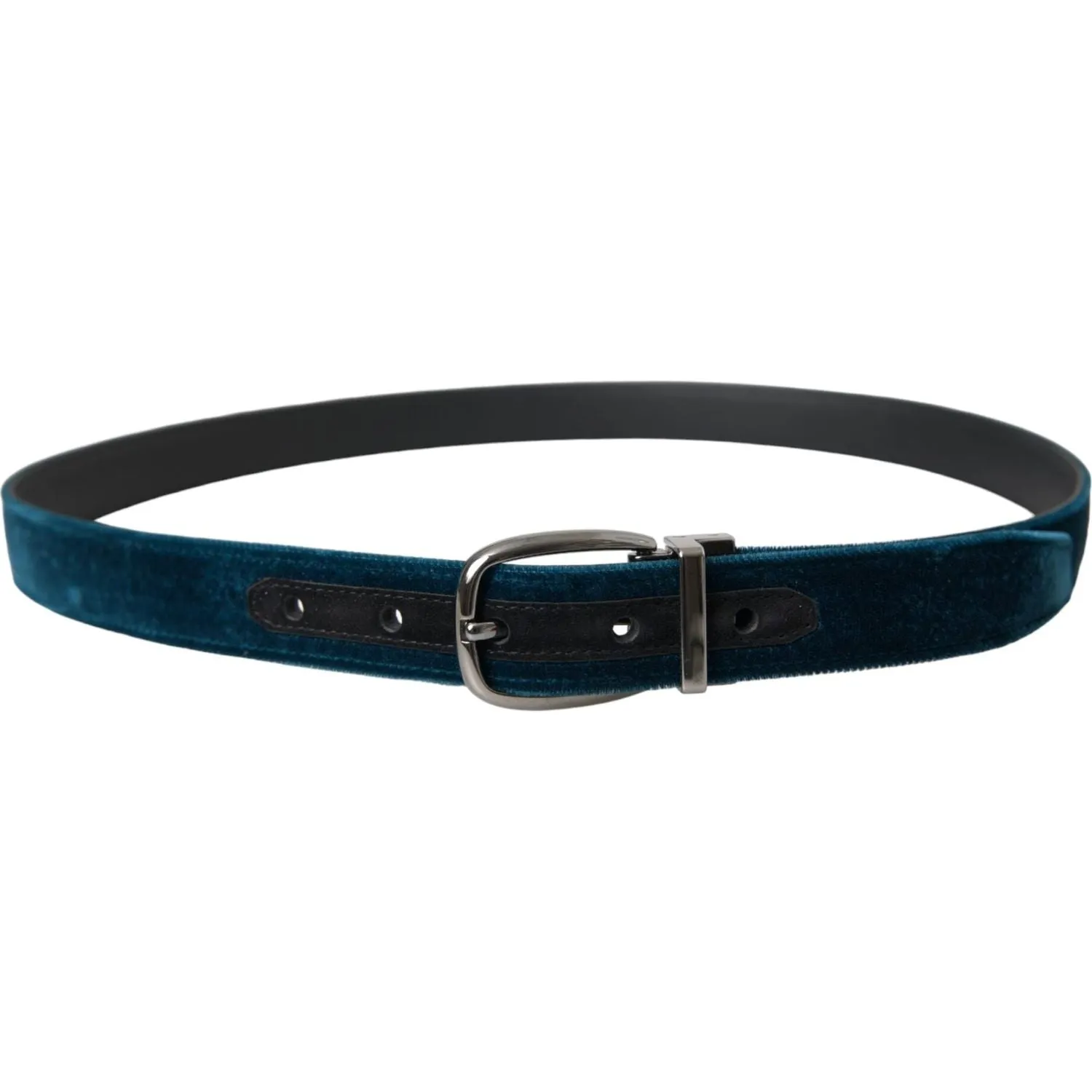 Dolce & Gabbana Blue Velvet Leather Silver Metal Buckle Belt