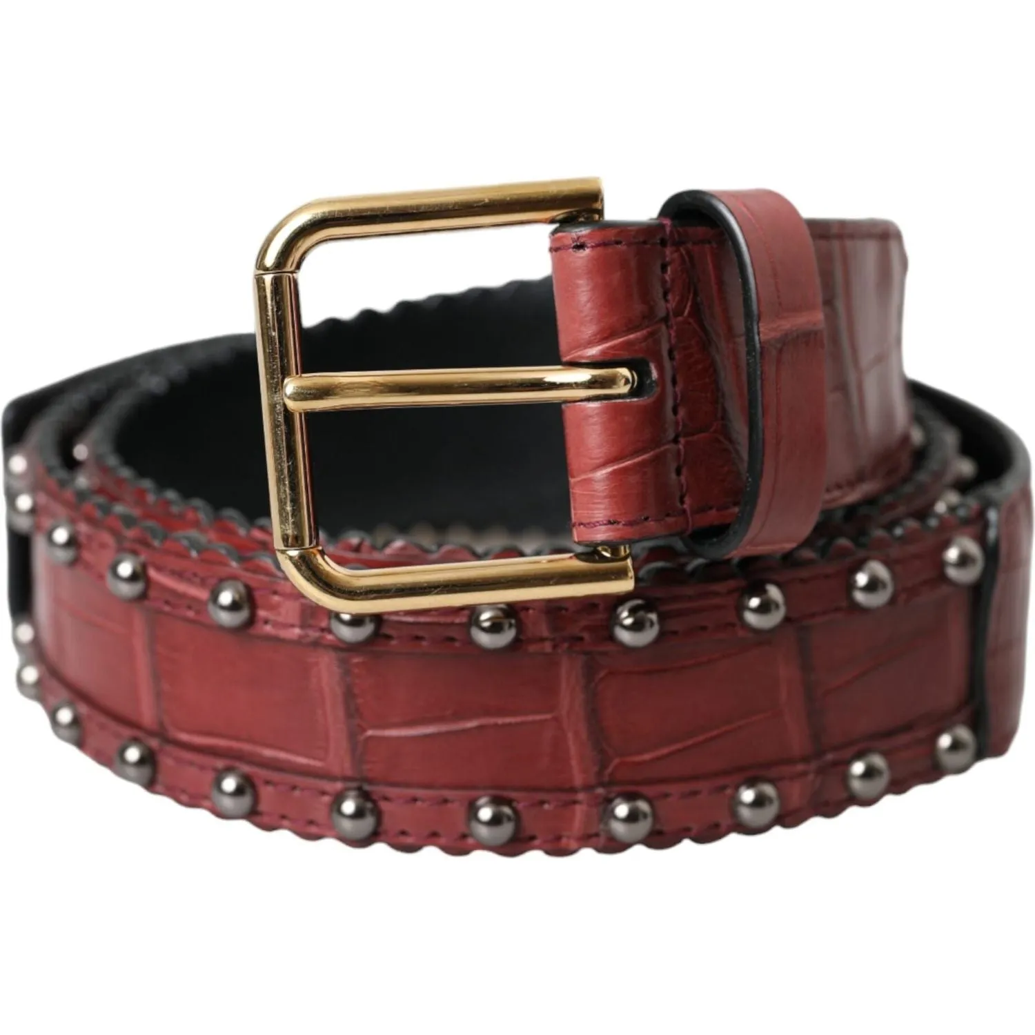 Dolce & Gabbana Brown Alligator Leather Studded Metal Buckle Belt