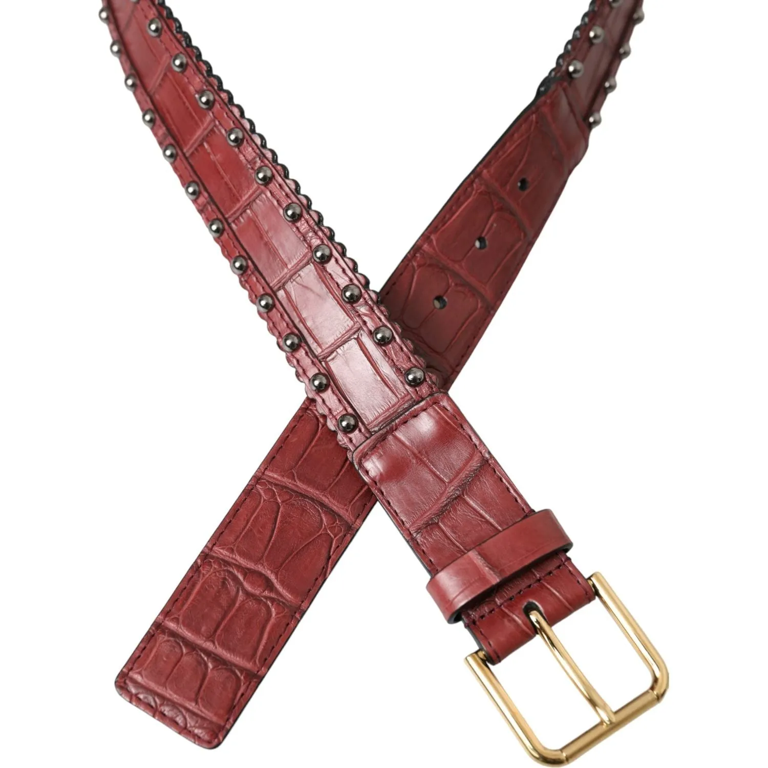 Dolce & Gabbana Brown Alligator Leather Studded Metal Buckle Belt