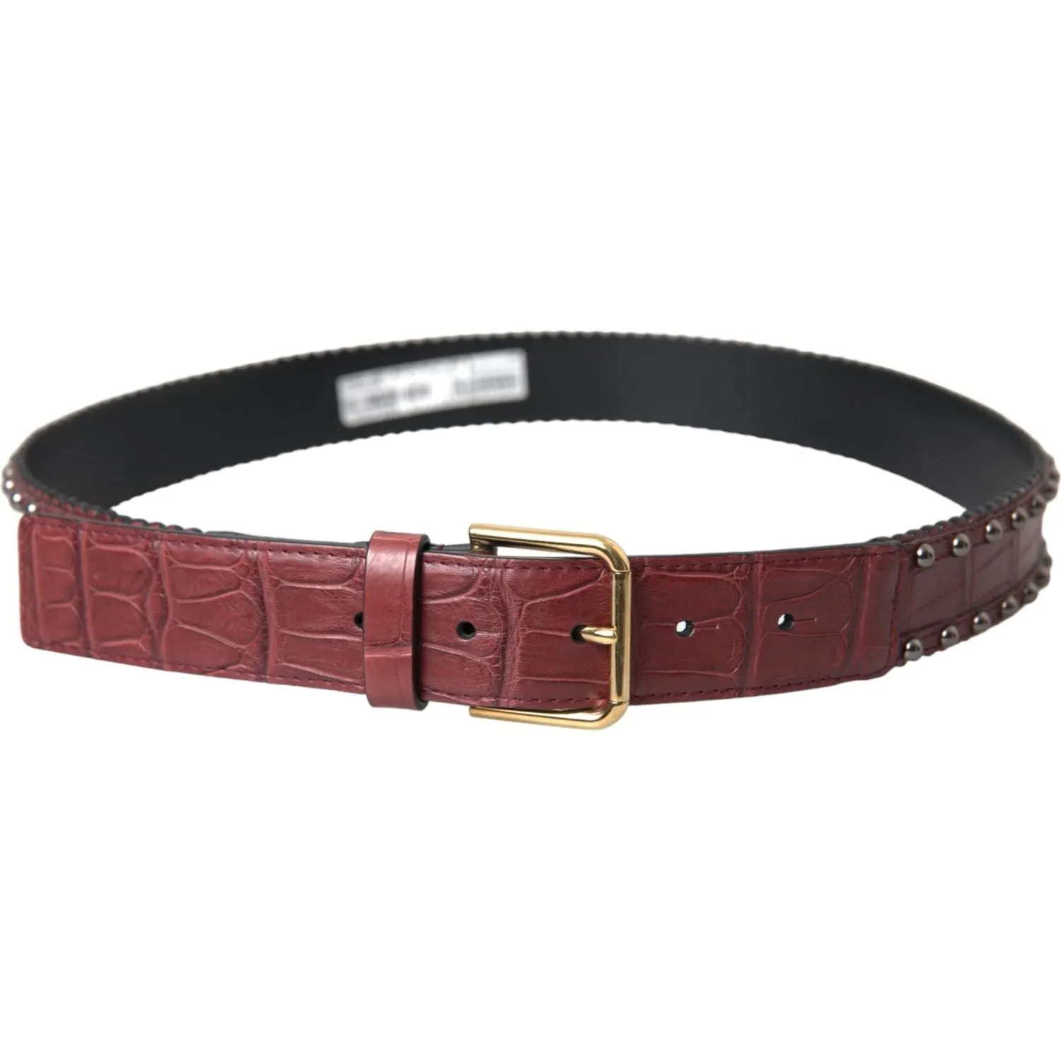 Dolce & Gabbana Brown Alligator Leather Studded Metal Buckle Belt