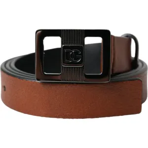 Dolce & Gabbana Dark Brown Leather Square Metal Buckle Belt