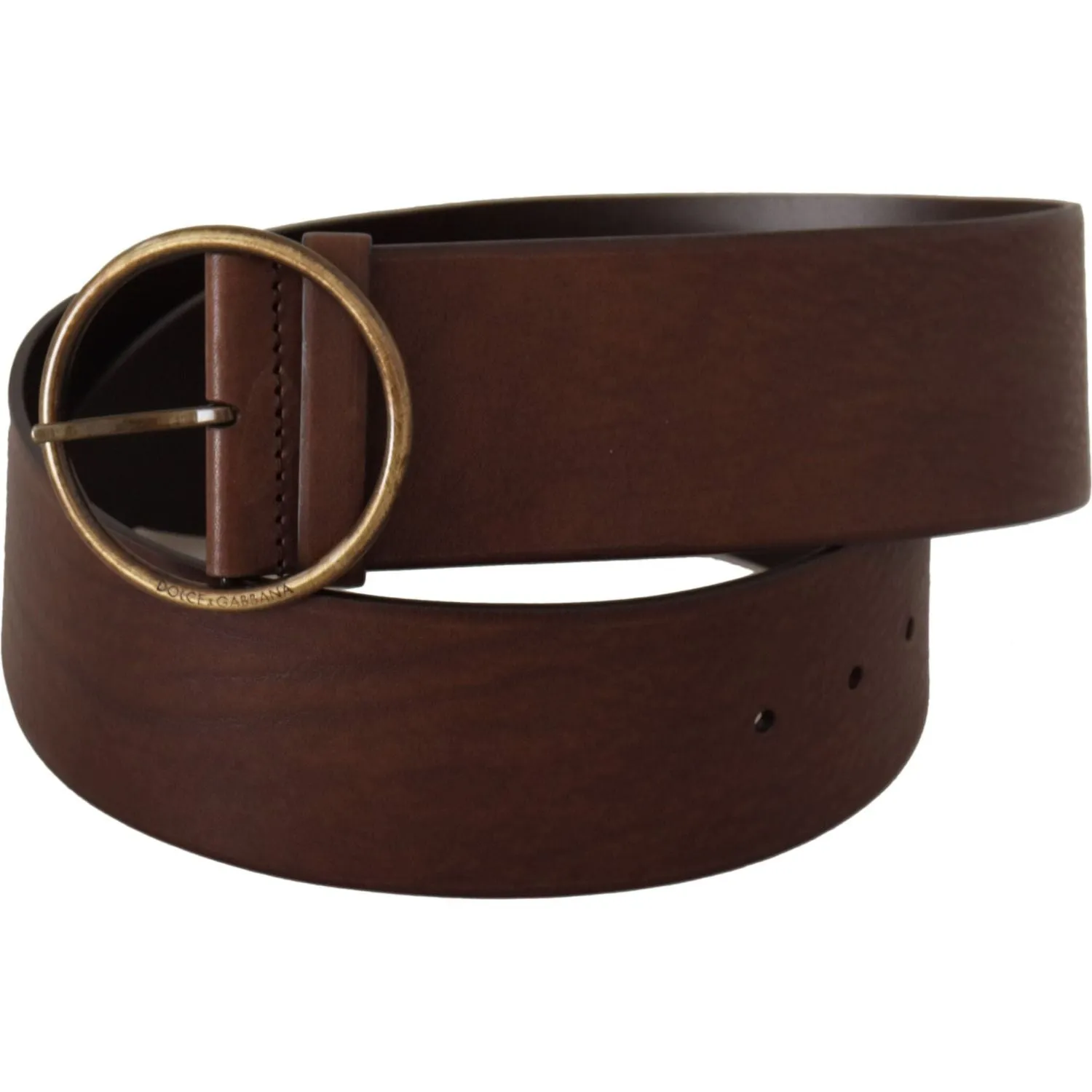 Dolce & Gabbana Elegant Brown Leather Belt with Engraved Buckle