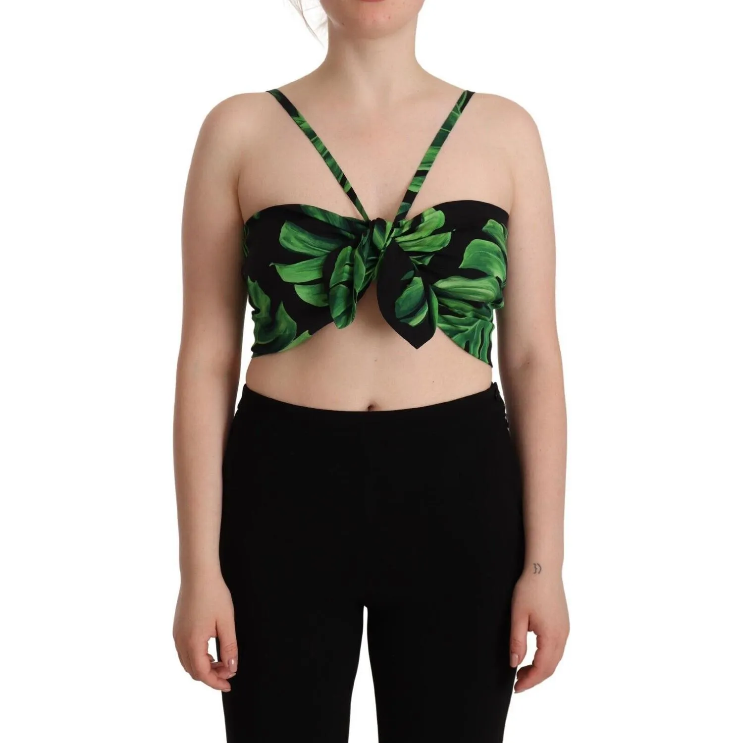 Dolce & Gabbana Elegant Leaf Print Halter Cropped Top