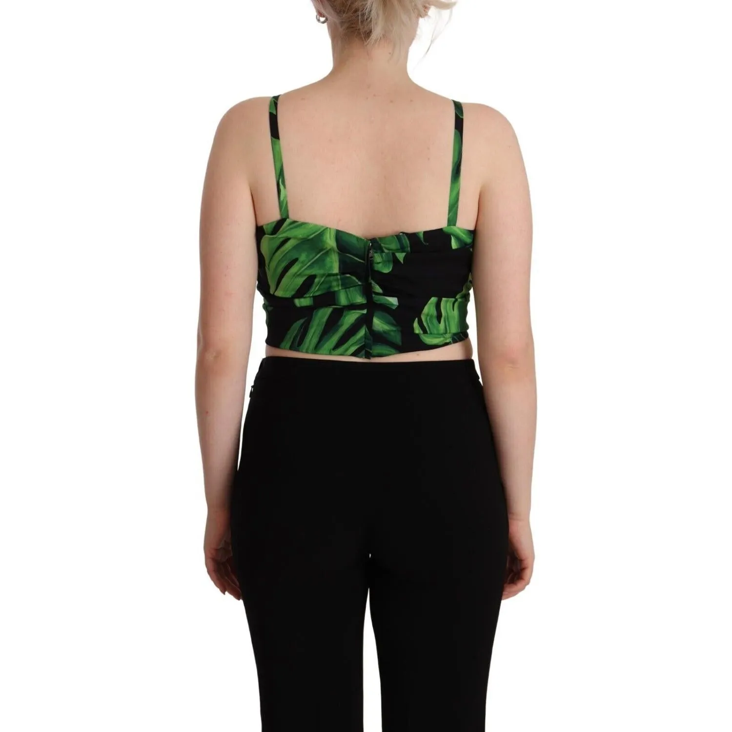 Dolce & Gabbana Elegant Leaf Print Halter Cropped Top