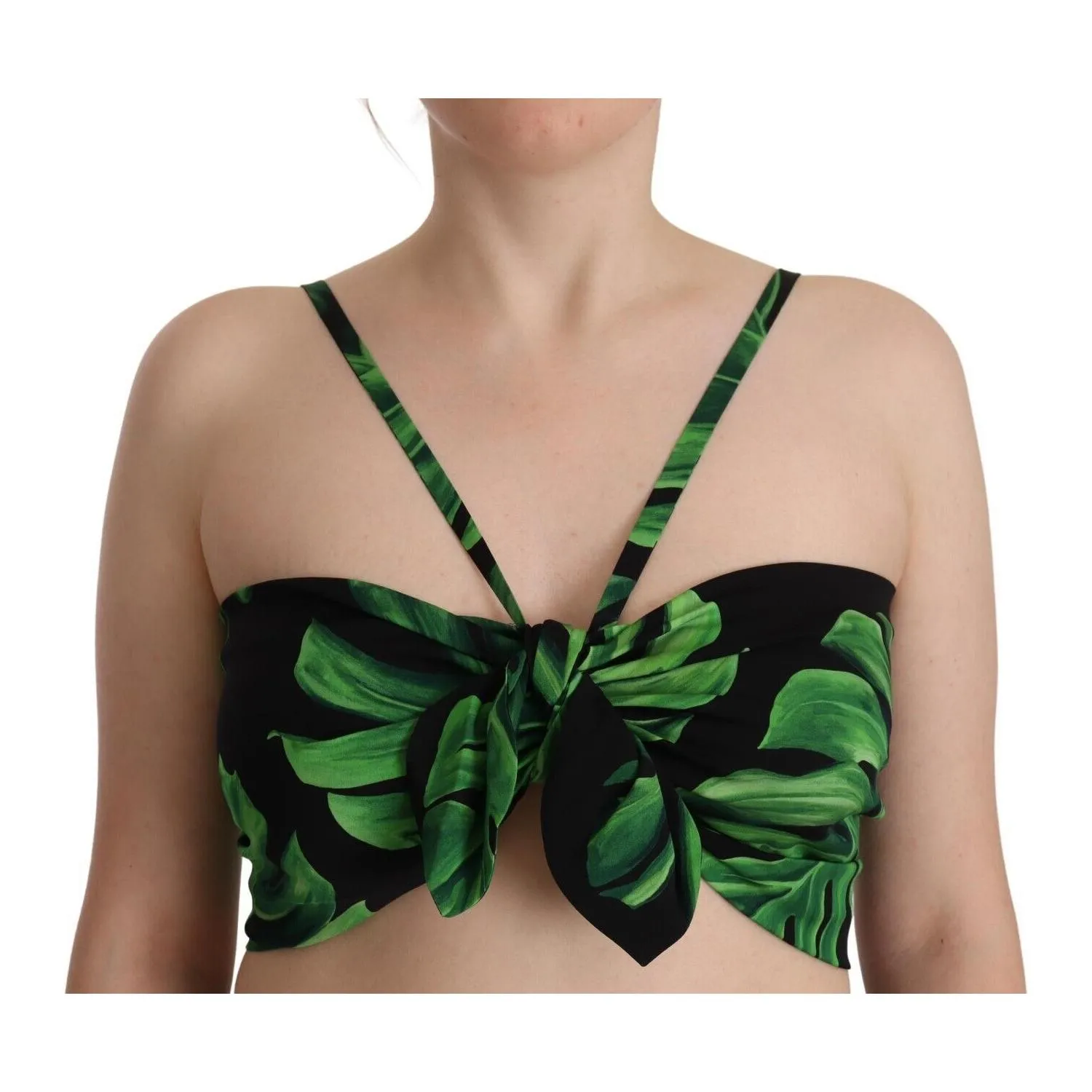 Dolce & Gabbana Elegant Leaf Print Halter Cropped Top