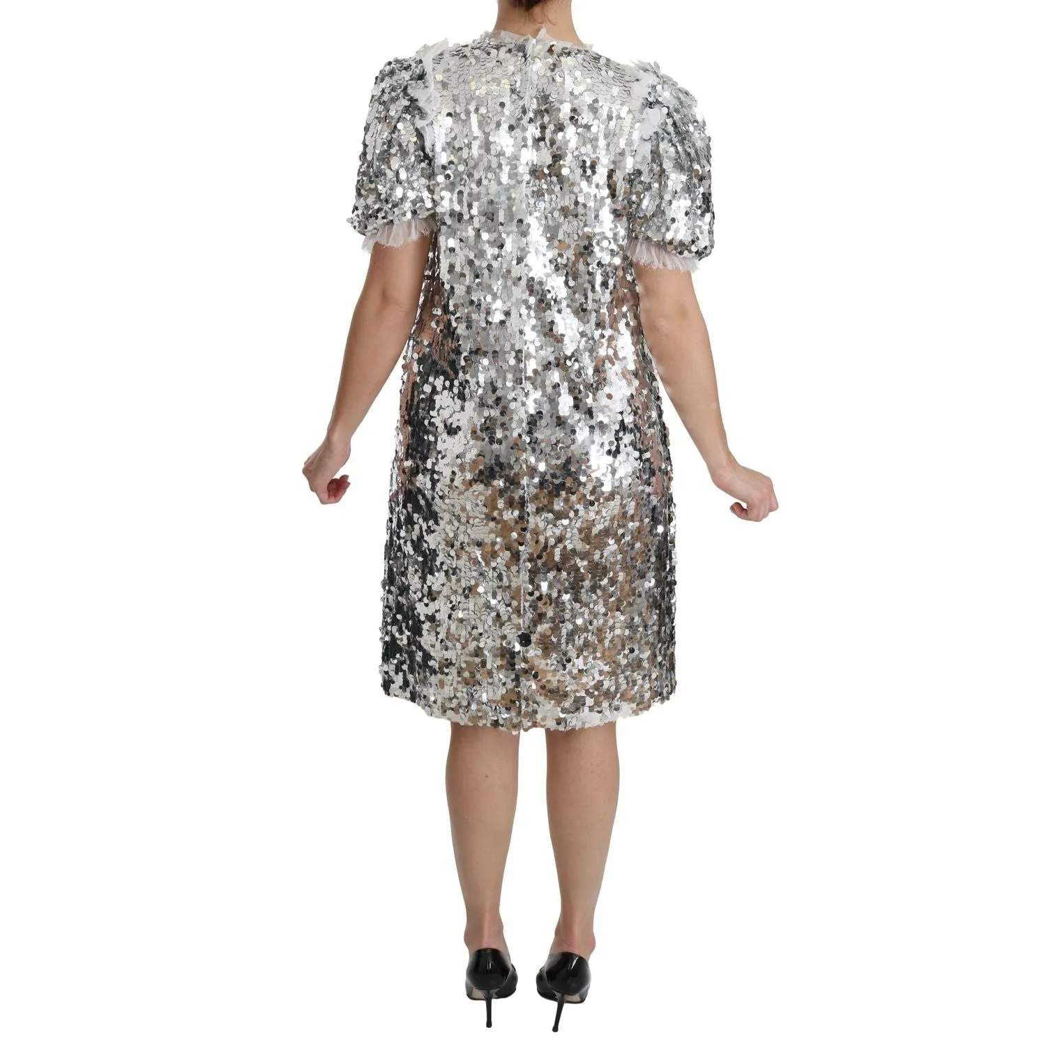 Dolce & Gabbana Elegant Silver A-Line Dress with Crystal Accents