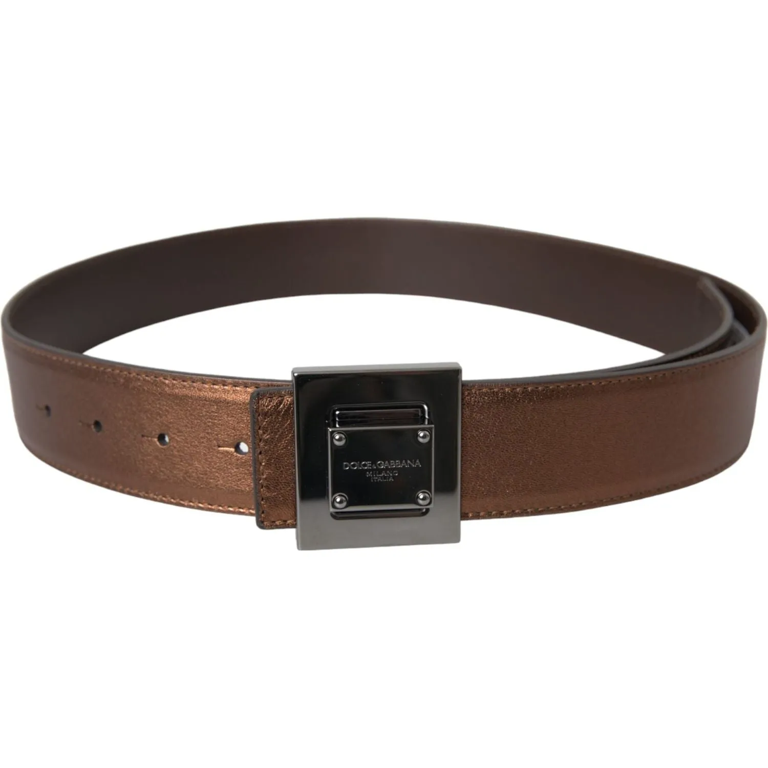 Dolce & Gabbana Metallic Bronze Leather Square Metal Buckle Belt