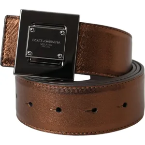 Dolce & Gabbana Metallic Bronze Leather Square Metal Buckle Belt