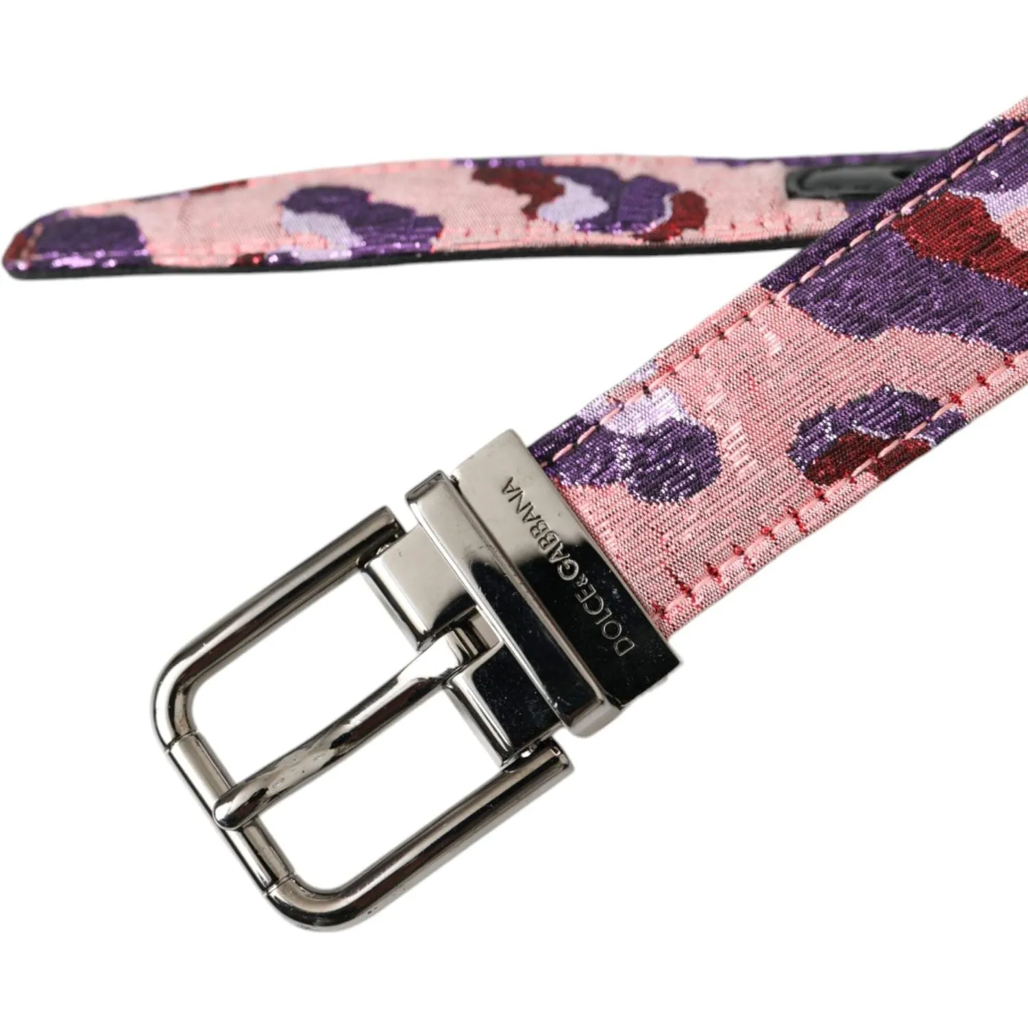 Dolce & Gabbana Multicolor Jacquard Leather Metal Buckle Belt