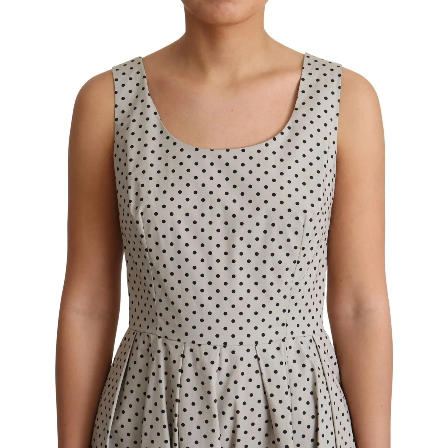 Dolce & Gabbana Polka-Dotted Beige Sleeveless A-line Dress