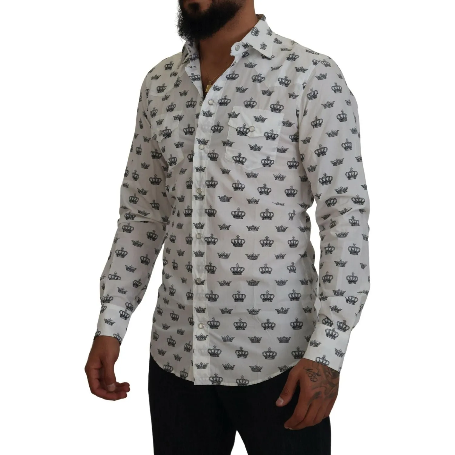 Dolce & Gabbana Slim Fit Crown Print Dress Shirt