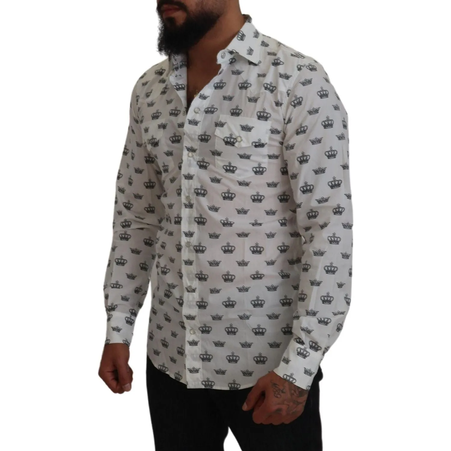 Dolce & Gabbana Slim Fit Crown Print Dress Shirt