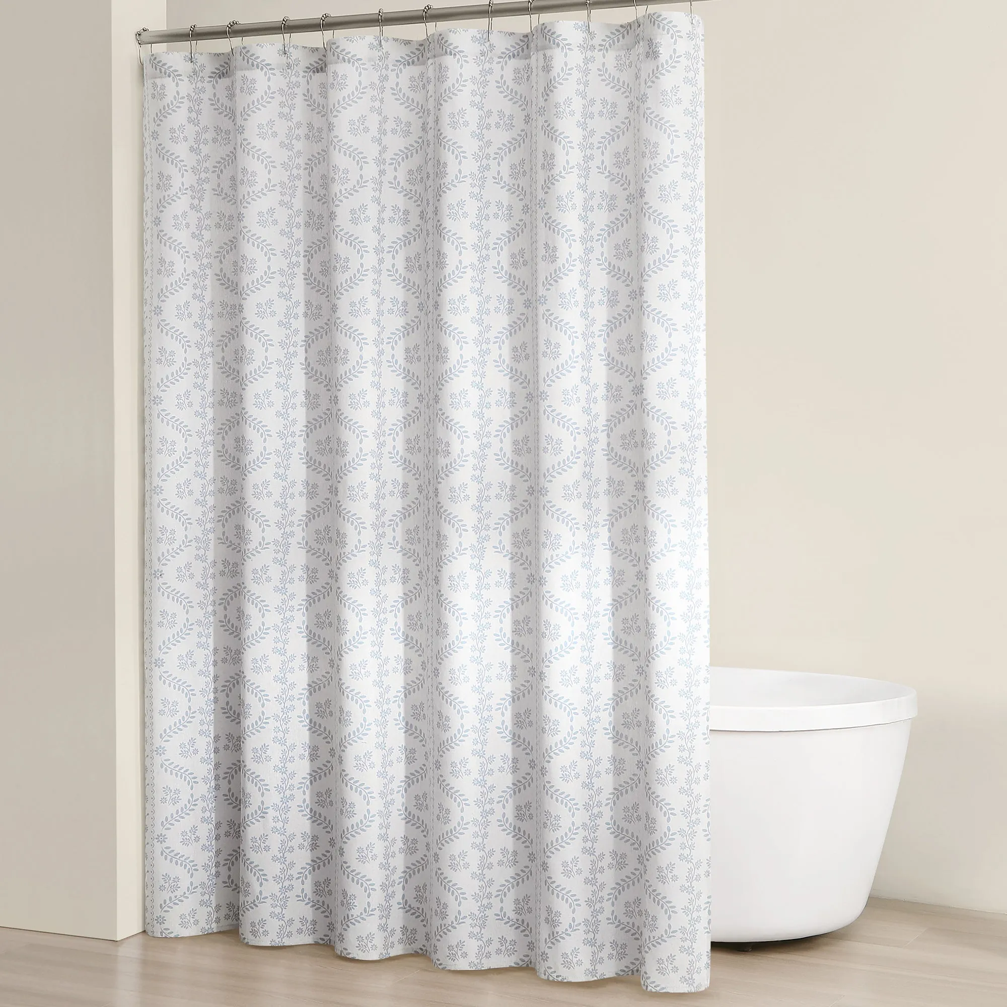 Doreen Delicate Floral Linen Textured Shower Curtain