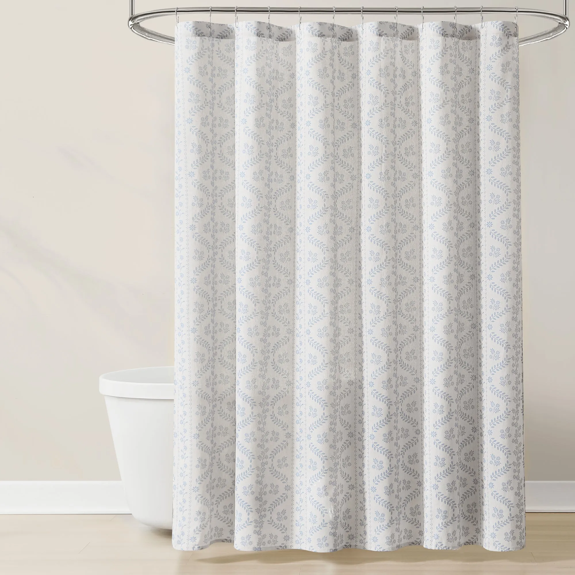 Doreen Delicate Floral Linen Textured Shower Curtain