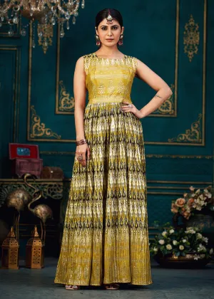 Dusty Mustard Digital Foil Printed Ready to Wear Gown