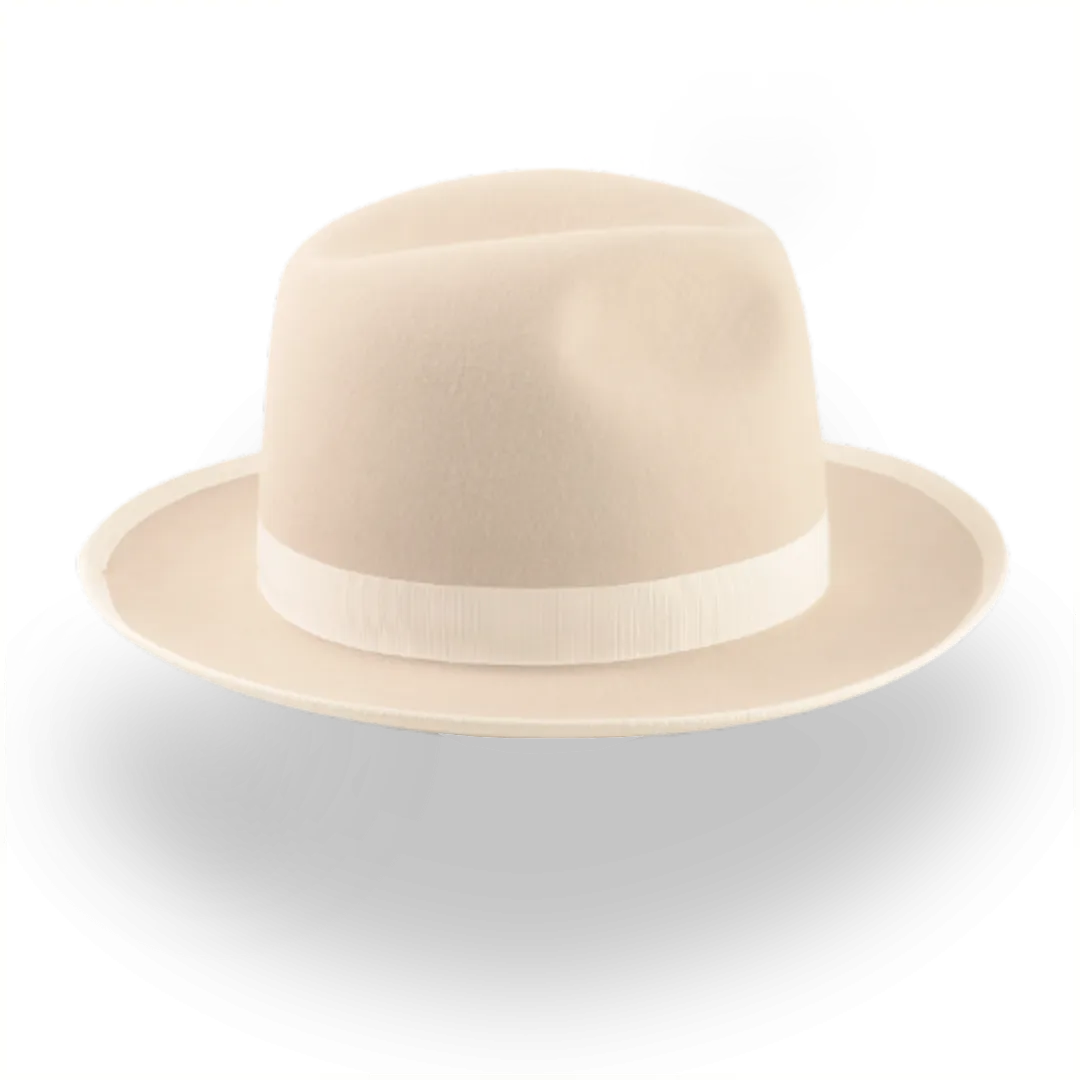 Elegant Wide Brim Fedora Hat in Cream Rabbit Fur Felt | The Stone