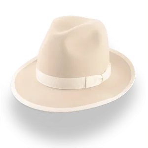 Elegant Wide Brim Fedora Hat in Cream Rabbit Fur Felt | The Stone