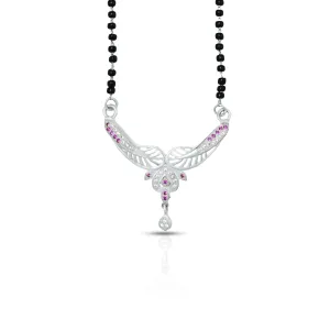 Feather Design Silver Mangalsutra with Stones