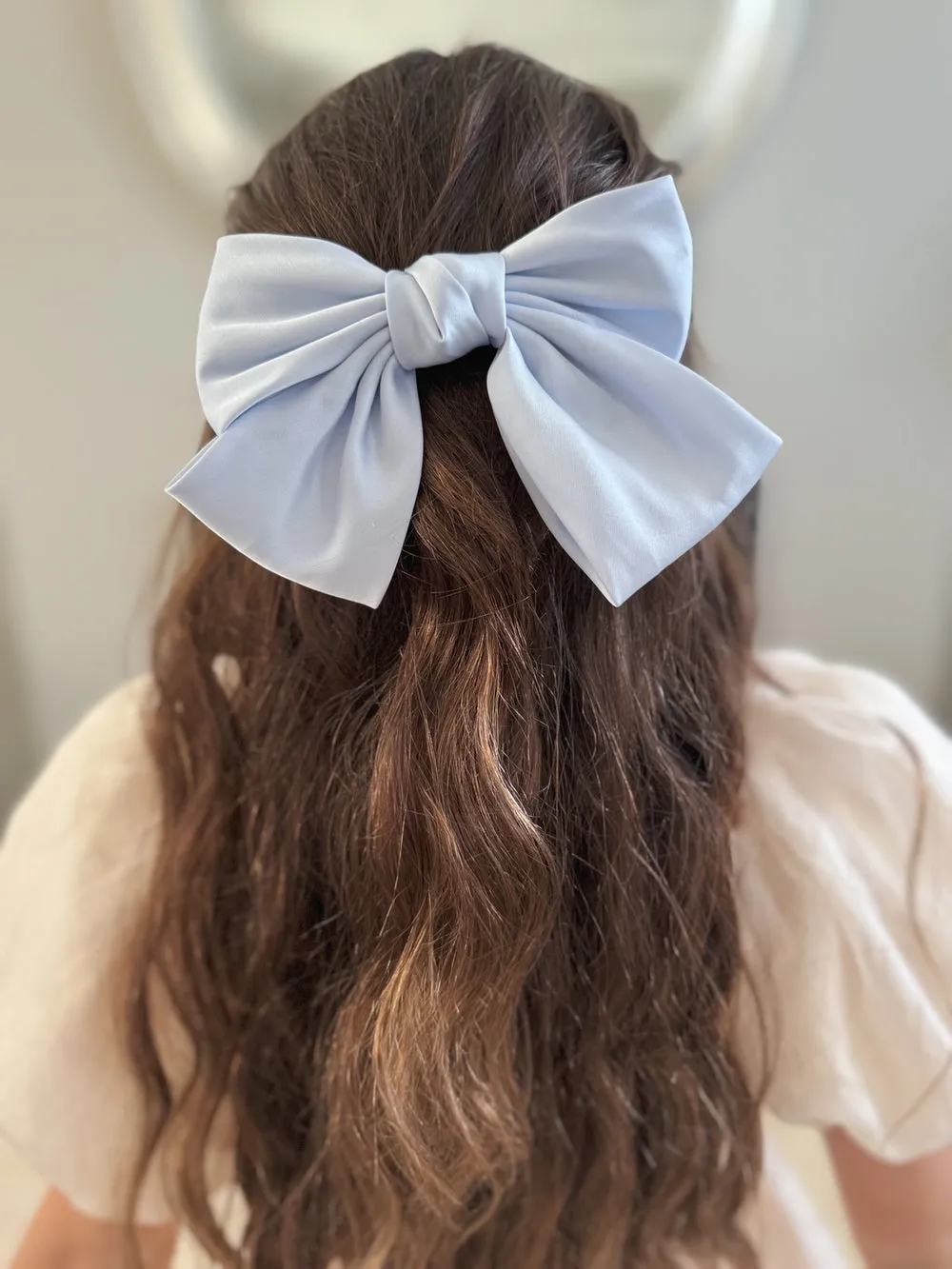 Girls Blue Satin Bow