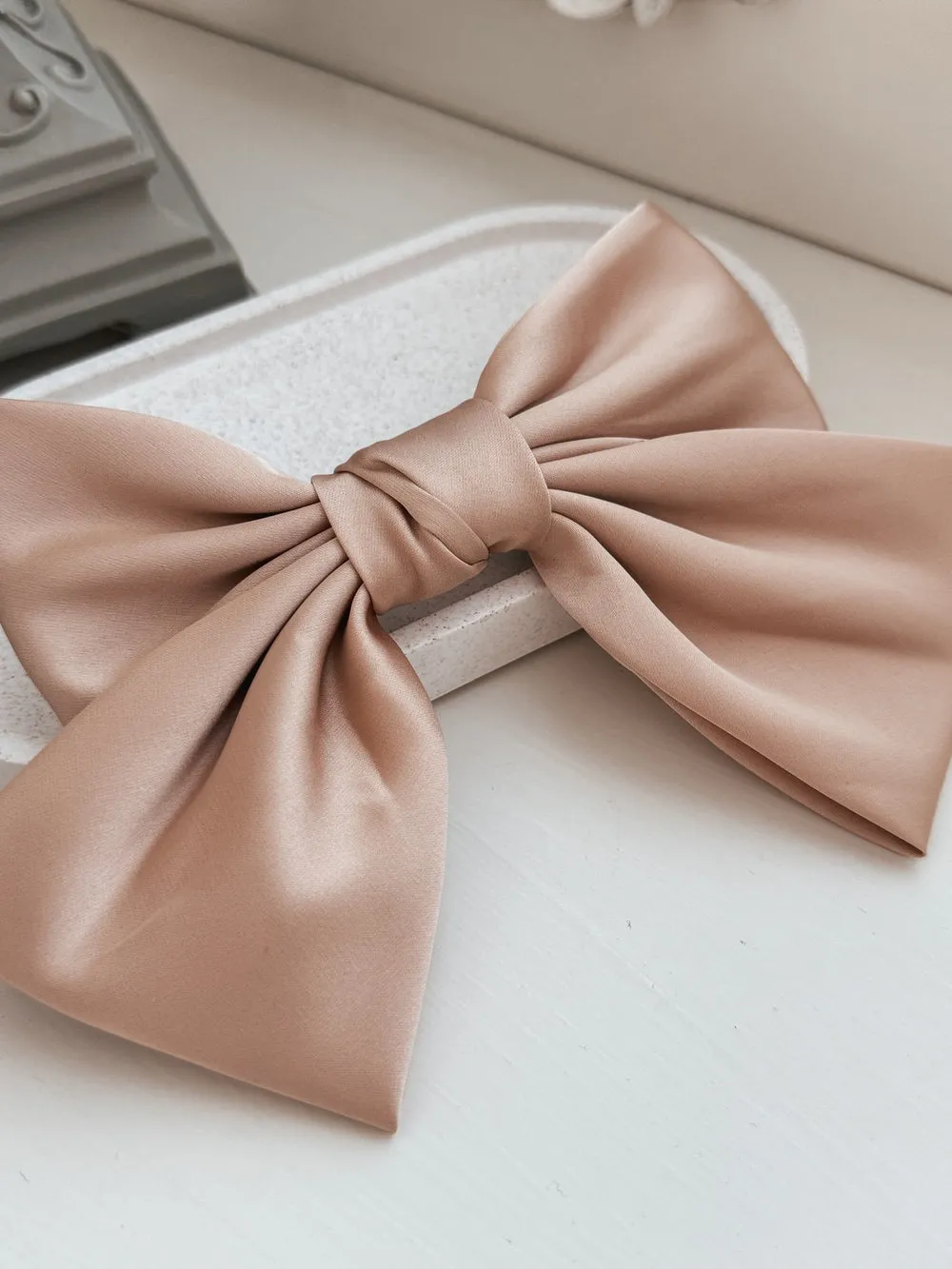 Girls Mocha Satin Bow