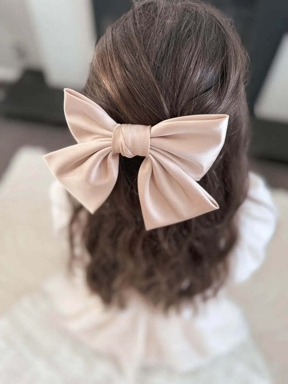 Girls Mocha Satin Bow