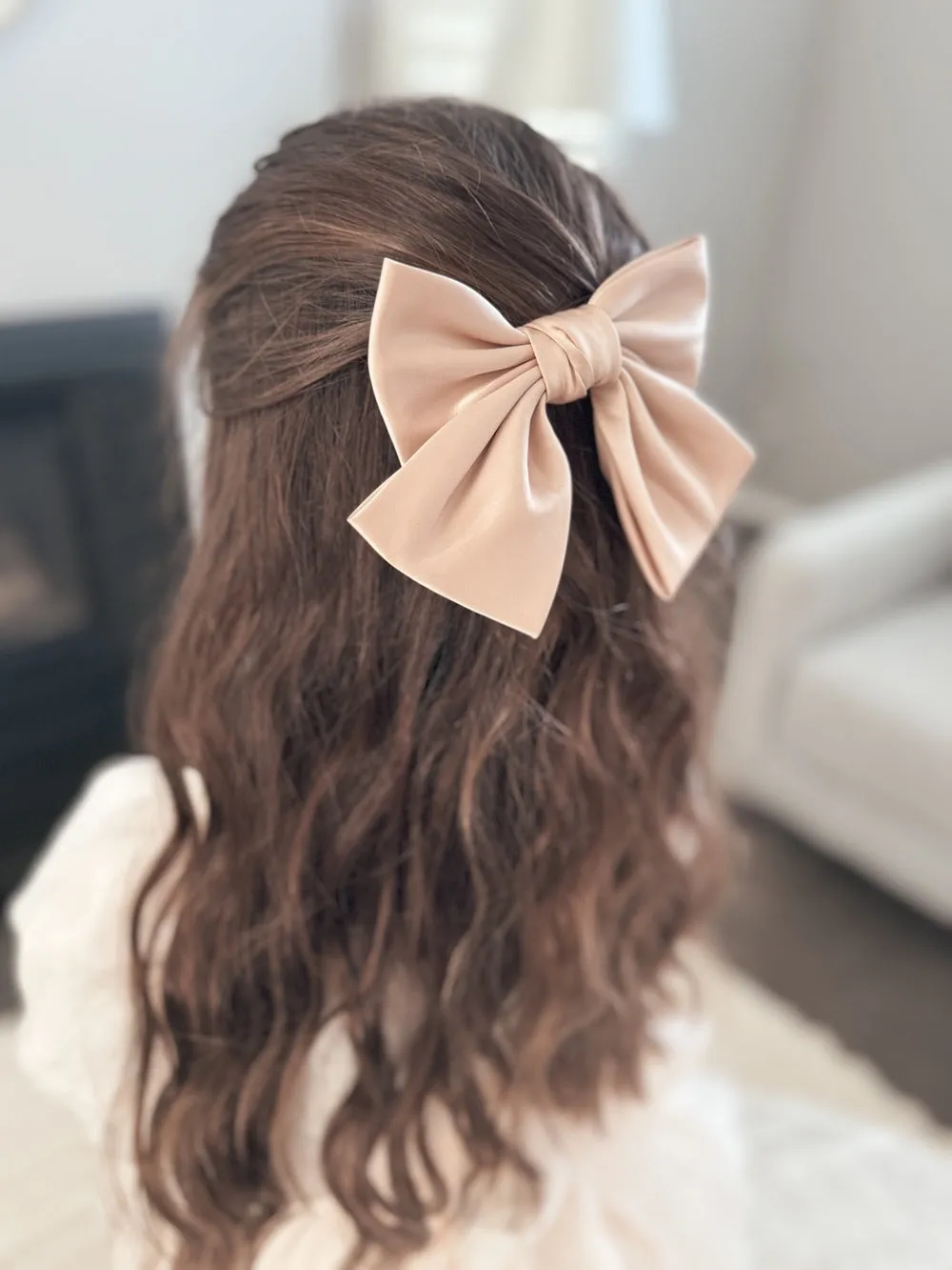 Girls Mocha Satin Bow