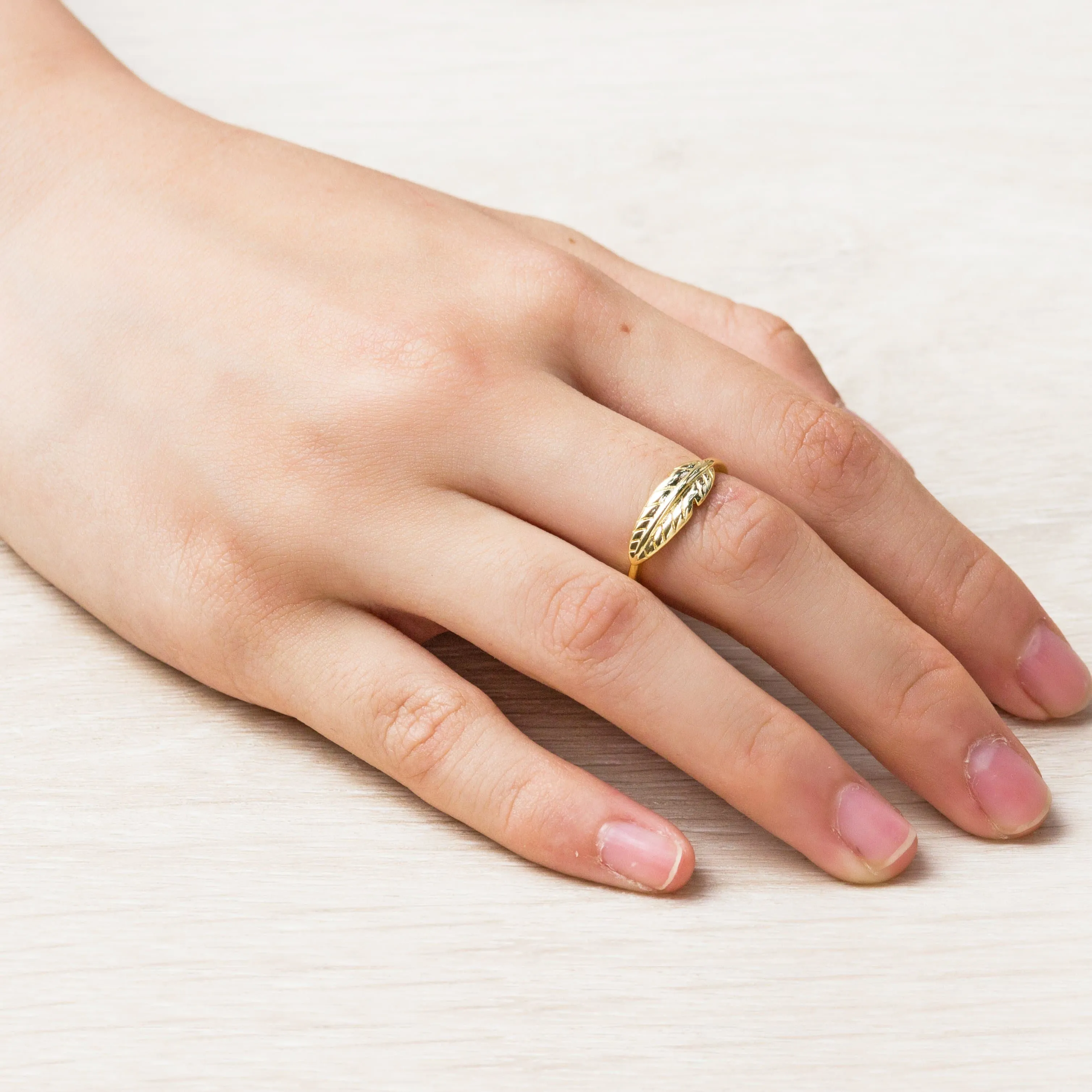 Gold Plated Adjustable Feather Ring