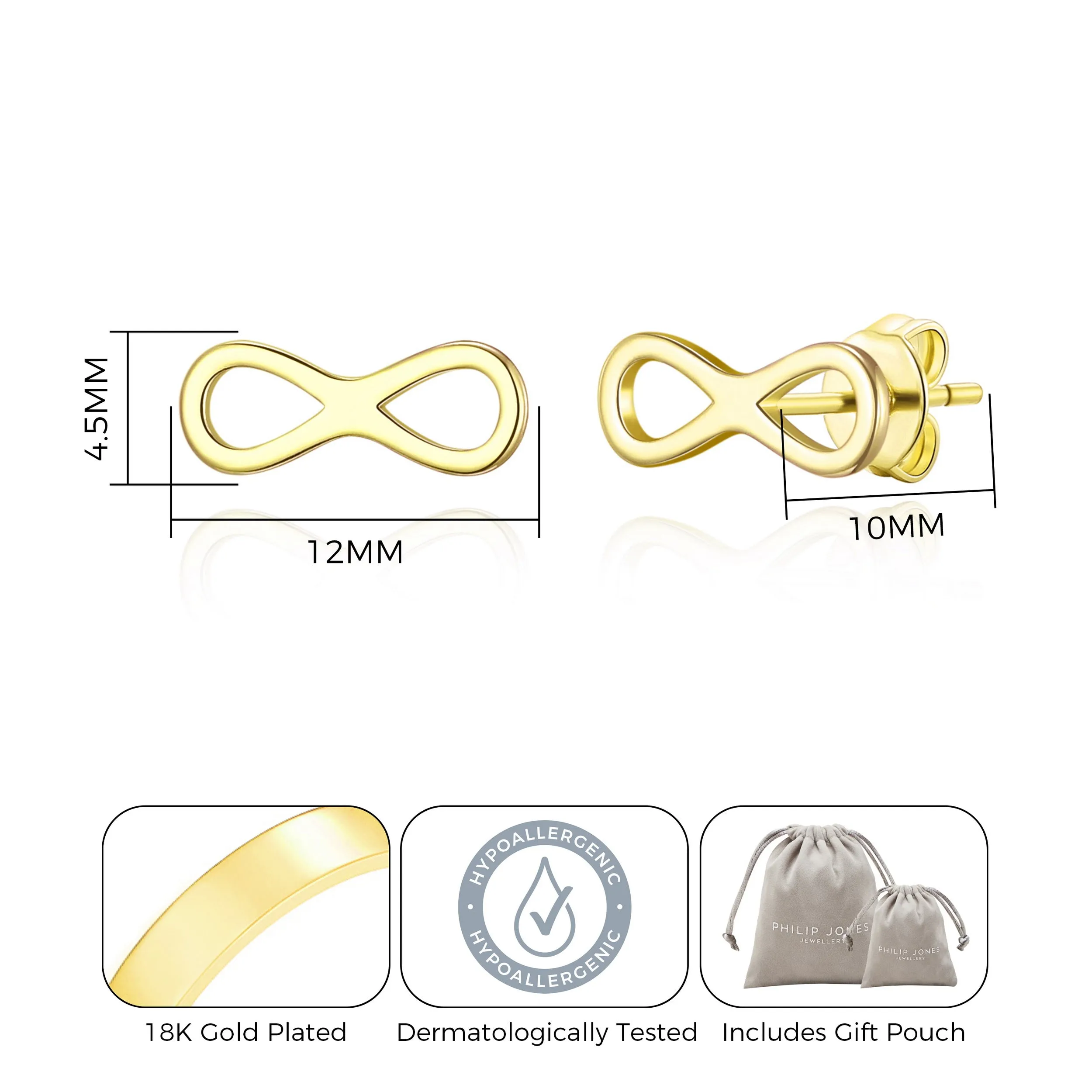 Gold Plated Infinity Stud Earrings