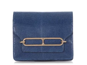 Hermès Bleu Saphir Shiny Lizard Roulis Wallet