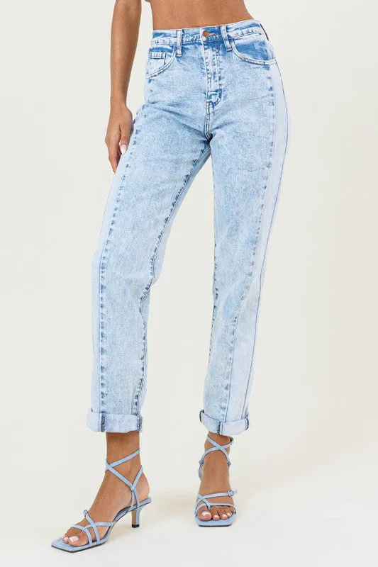 High-Rise Color Block Boyfriend Jeans