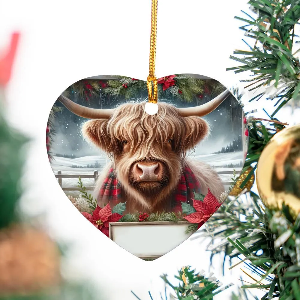 Highland Cow Merry Christmas Christmas Ornament