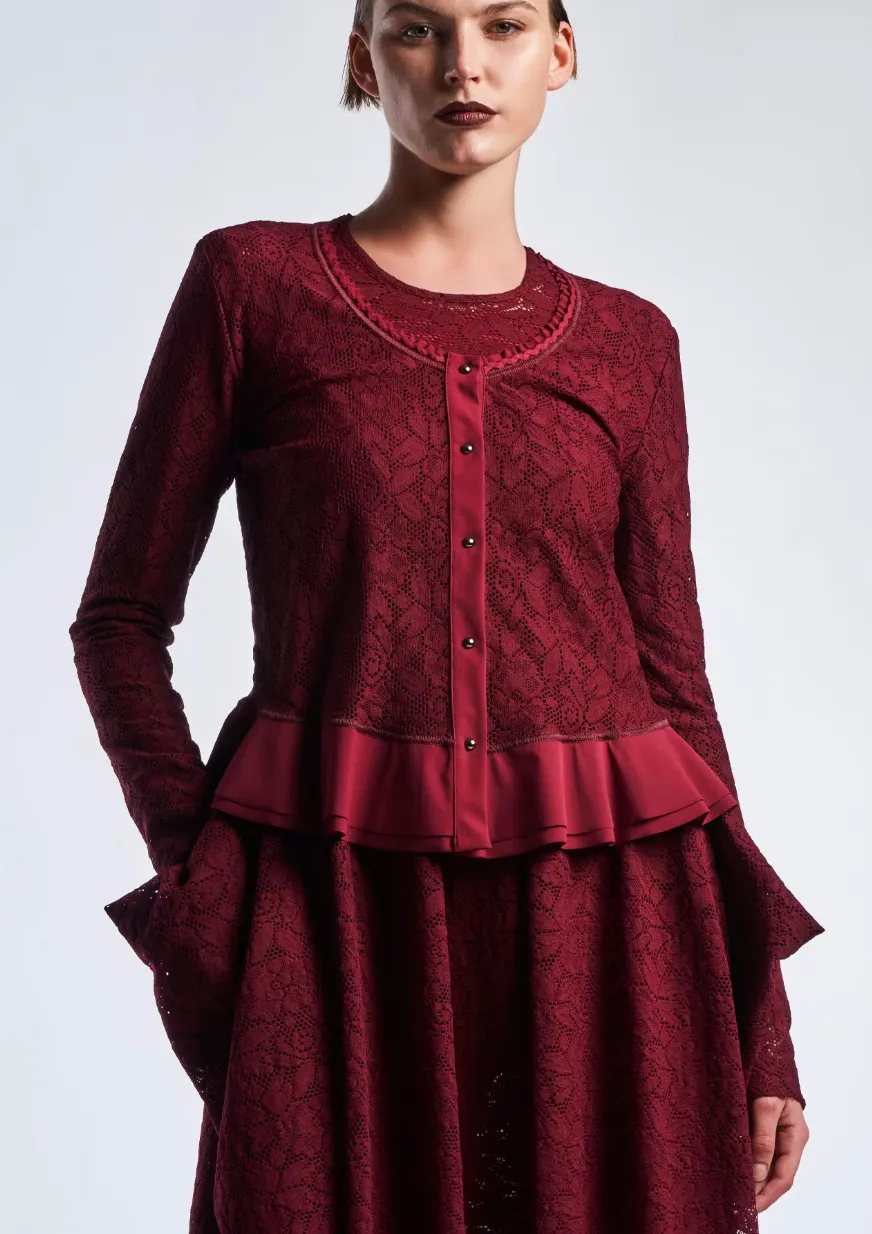 Imagine Wine Floral Lace Cardigan