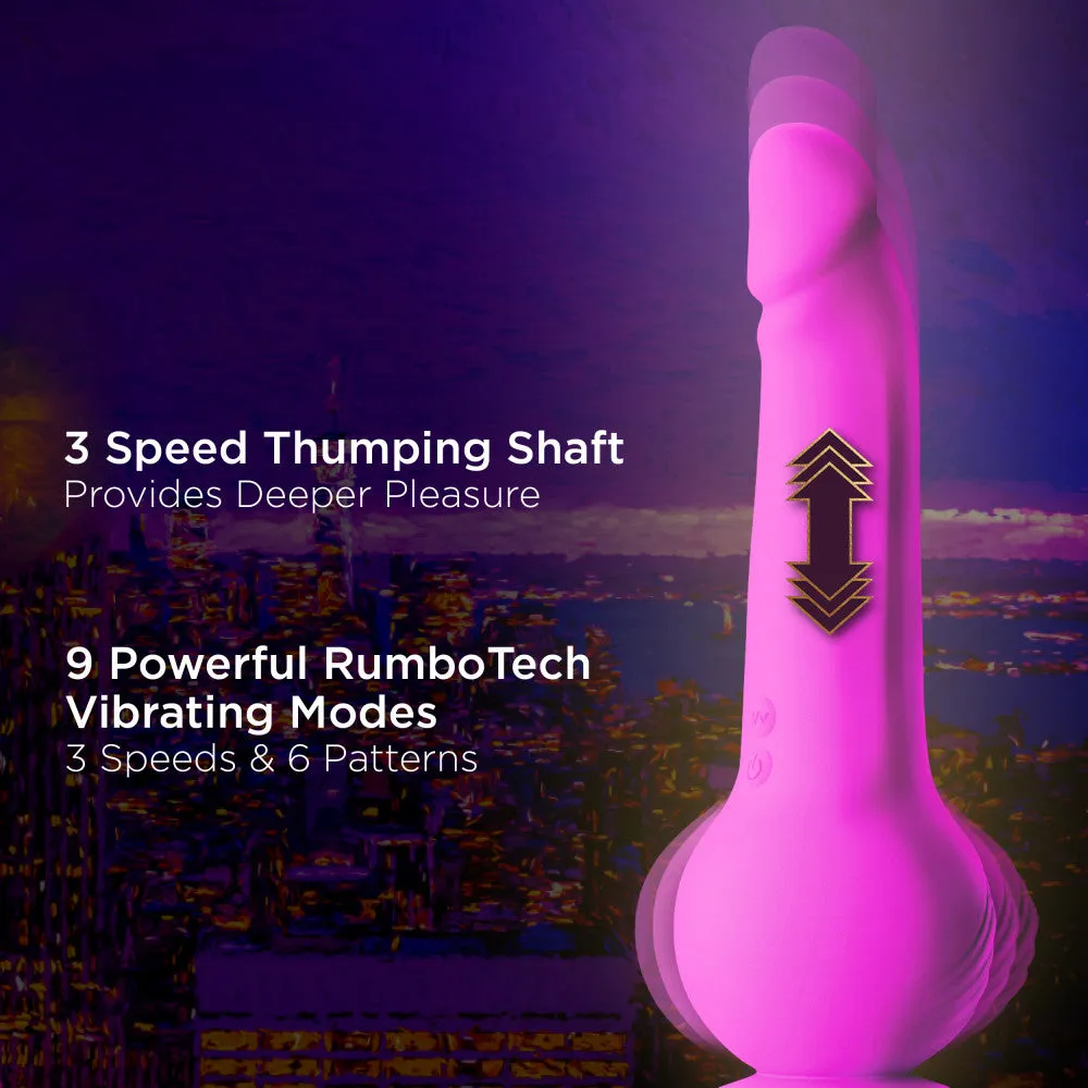 Impressions By Blush® | New York Gyro-Quake™ 9.75 Inch Vibrating & Thumping G Spot Dildo – Platinum Cured Silicone - Purple