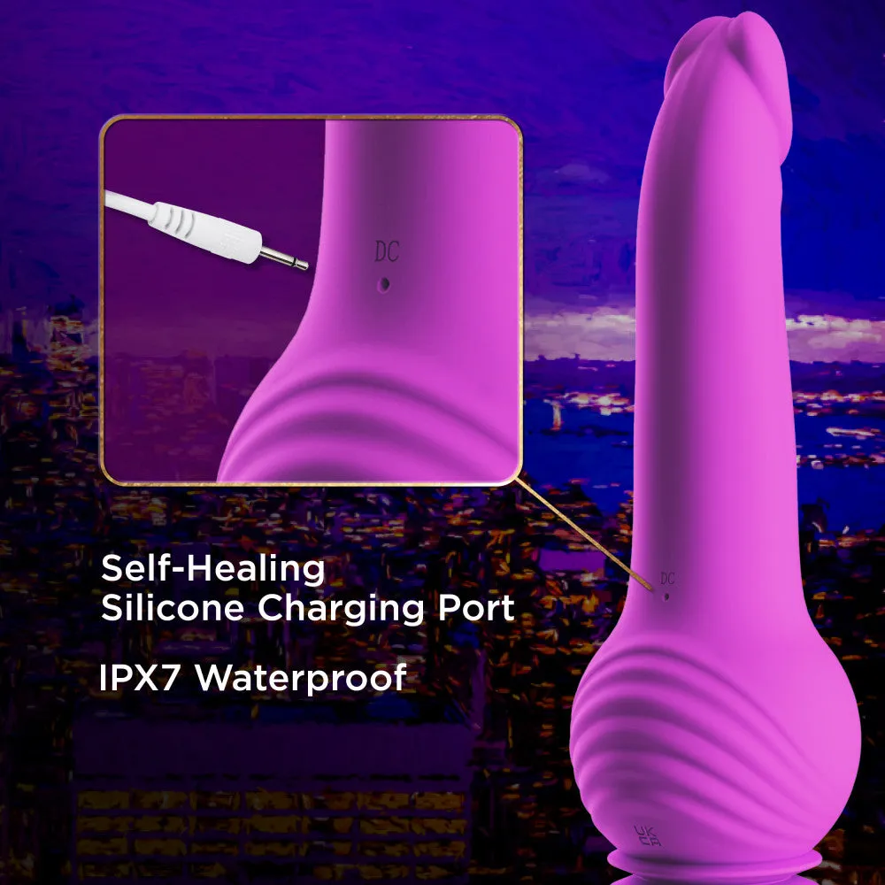 Impressions By Blush® | New York Gyro-Quake™ 9.75 Inch Vibrating & Thumping G Spot Dildo – Platinum Cured Silicone - Purple