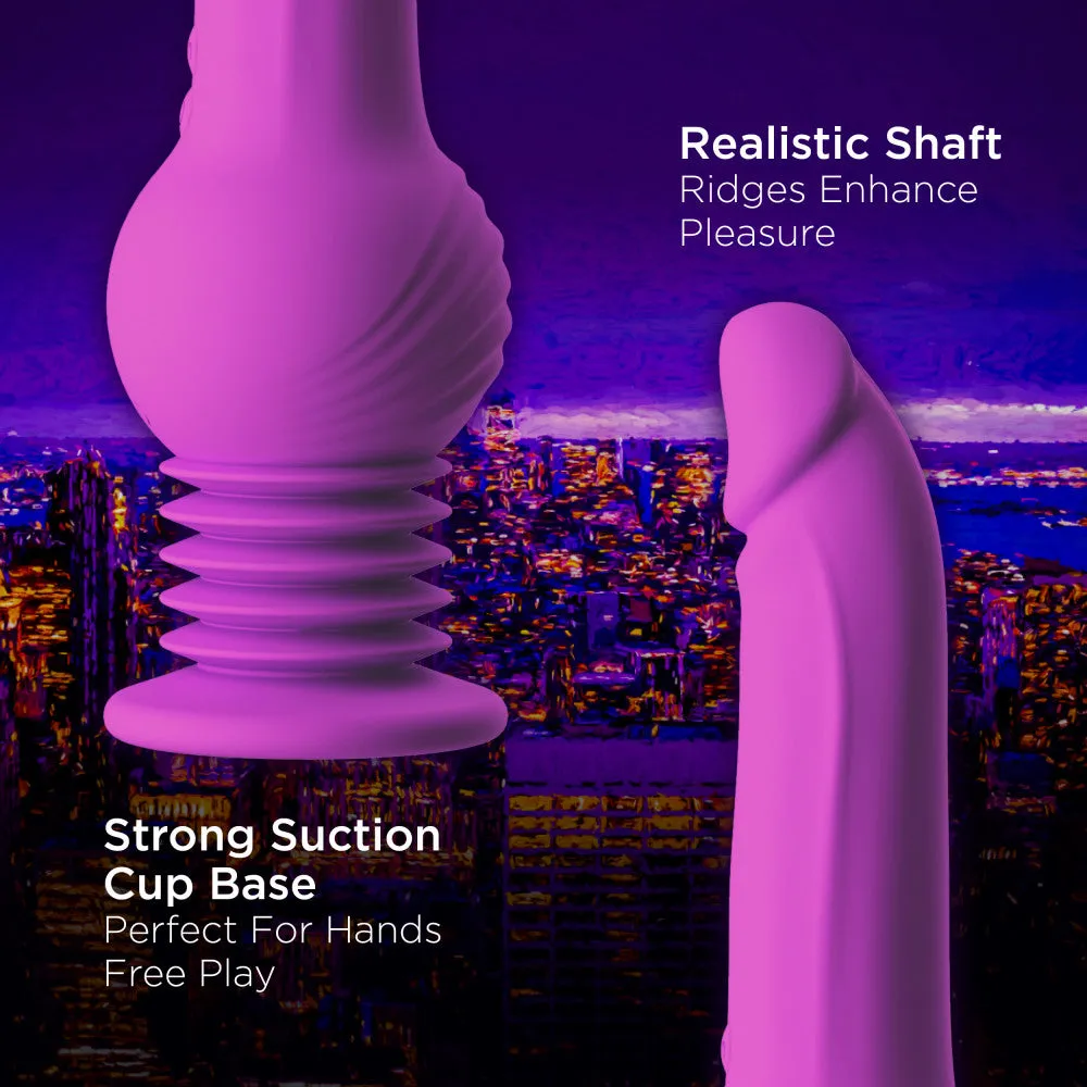 Impressions By Blush® | New York Gyro-Quake™ 9.75 Inch Vibrating & Thumping G Spot Dildo – Platinum Cured Silicone - Purple