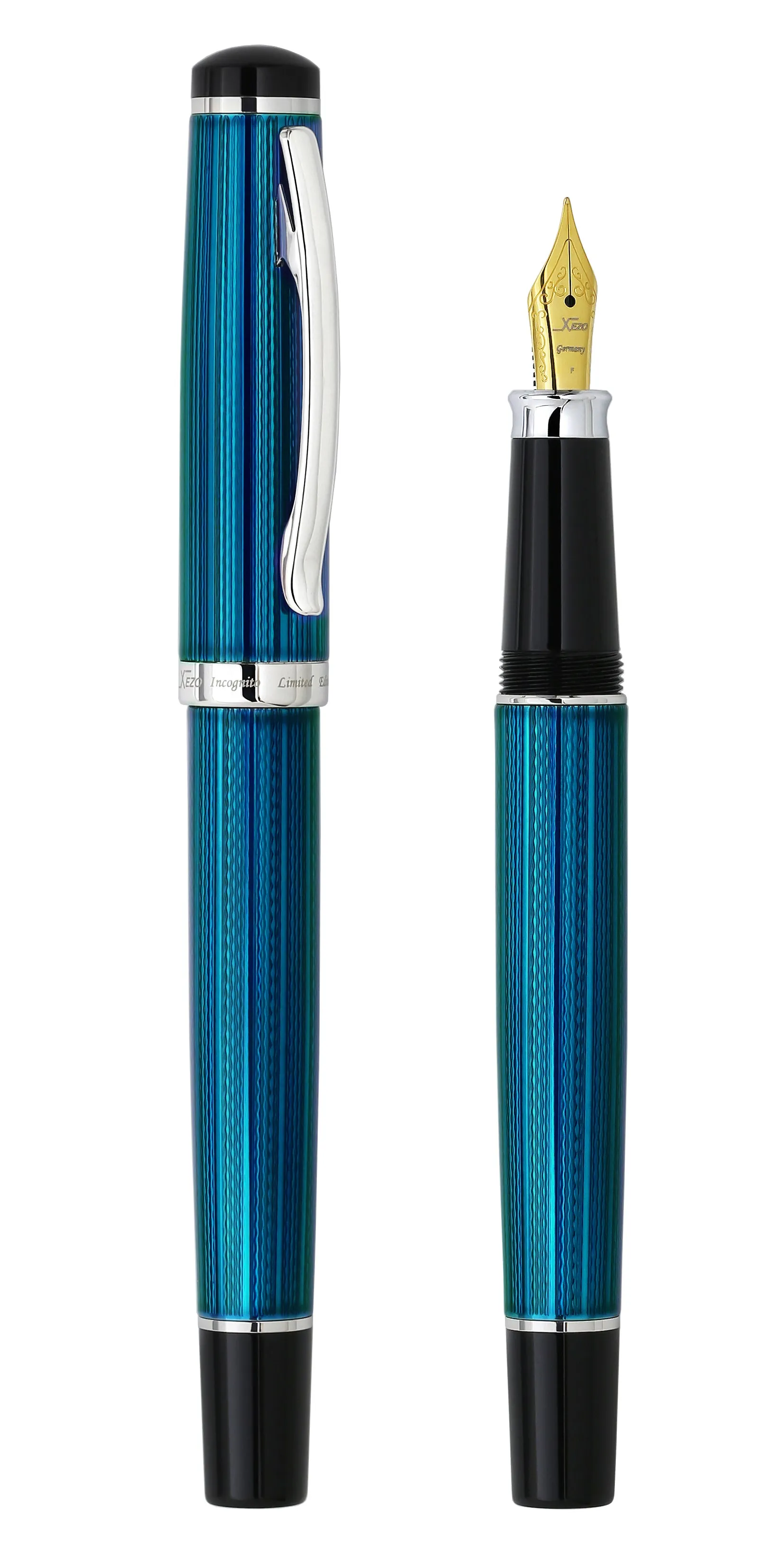 Incognito Diamond-Cut Lacquered Brass Fountain Pen (Fine Nib) - Deep Blue