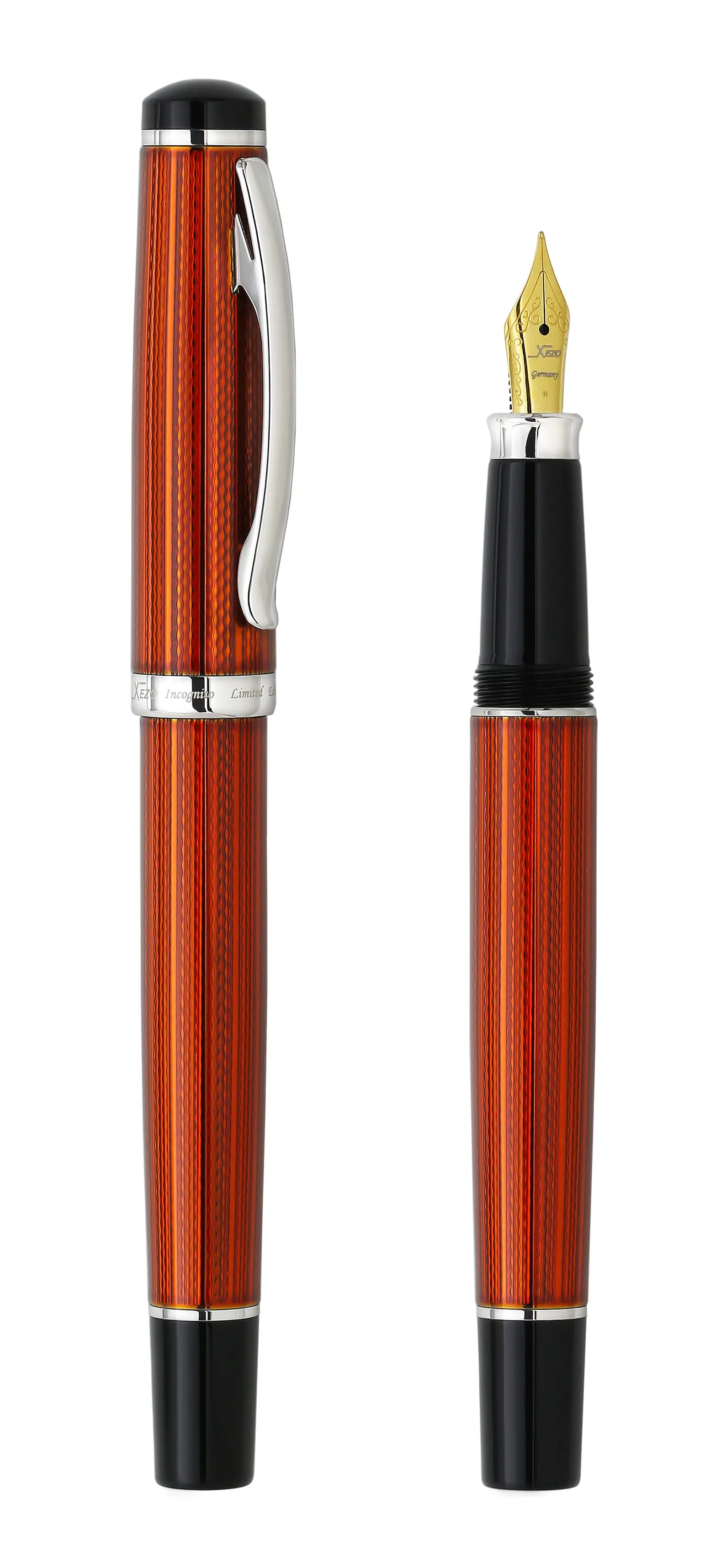 Incognito Diamond-Cut Lacquered Brass Fountain Pen (Medium Nib) - Sunstone Orange