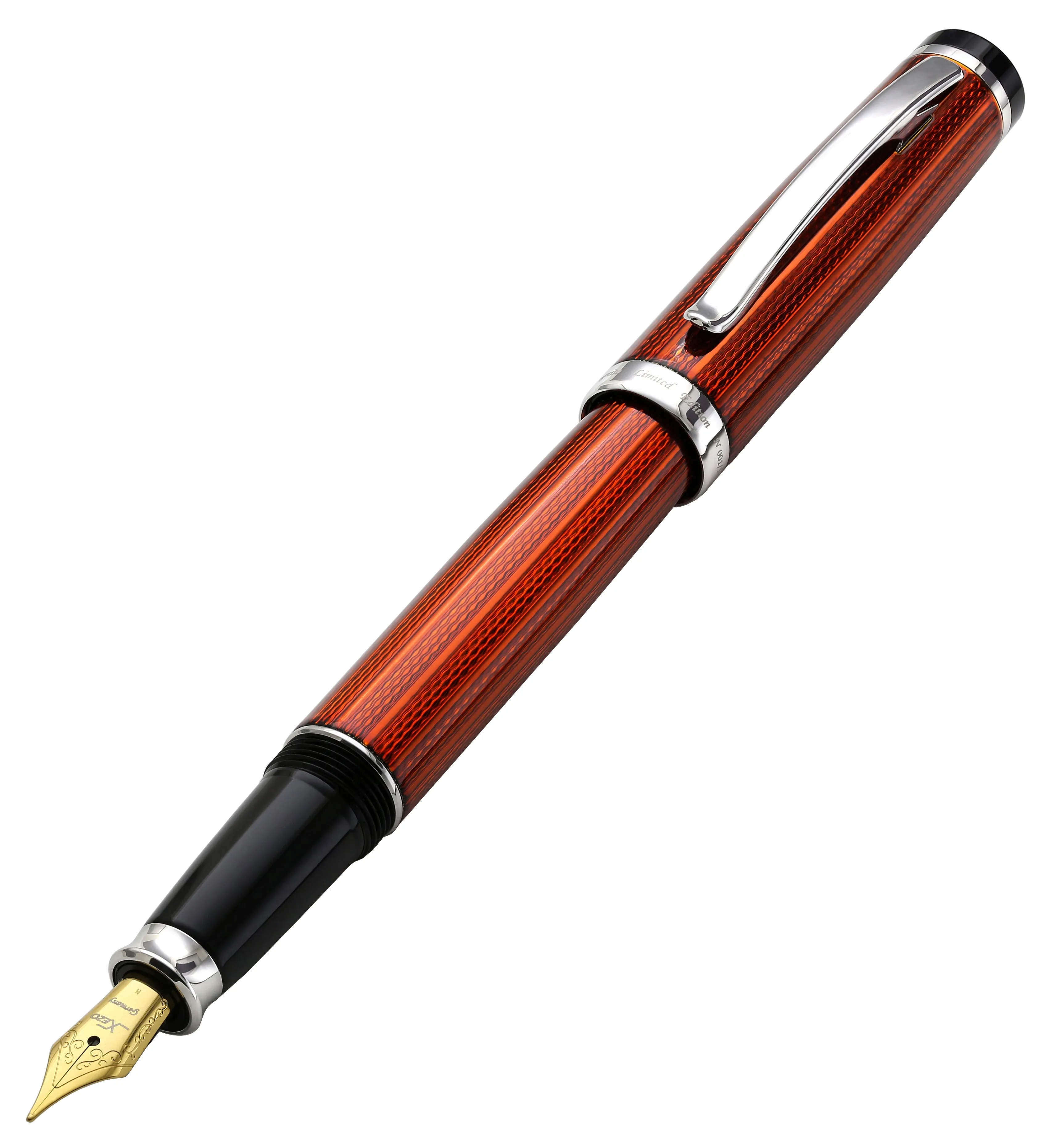 Incognito Diamond-Cut Lacquered Brass Fountain Pen (Medium Nib) - Sunstone Orange