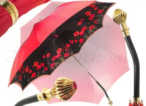 Lovely Red Shade Umbrella, New Flowered Exclusive By il Marchesato