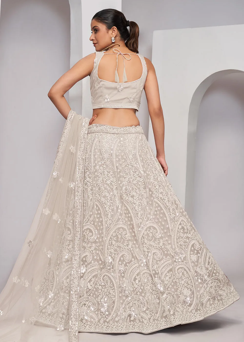 Luxurious Ivory Heavy Embroidered Bridal Lehenga Choli