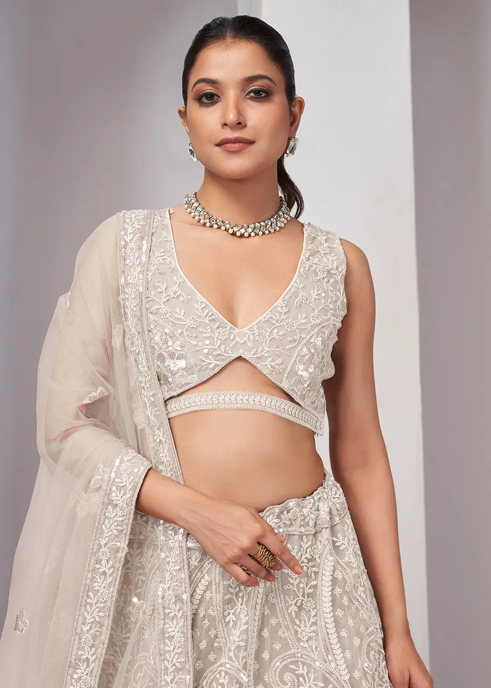 Luxurious Ivory Heavy Embroidered Bridal Lehenga Choli