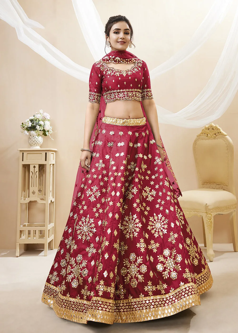 Marvelous Red Art Silk Embroidered Reception Wear Lehenga Choli