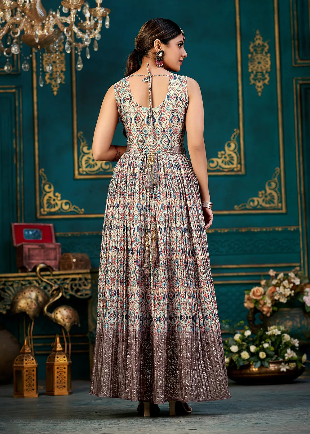 Mauve Multicolor Digital Foil Printed Ready to Wear Gown