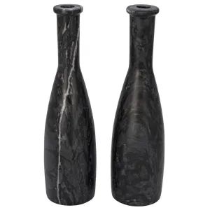 Moris Decorative Marble Black Candle Holder (Set of 2)