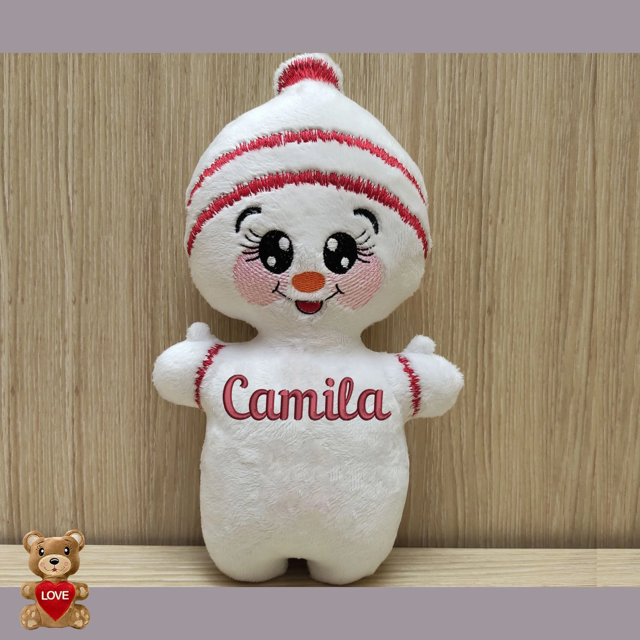 Personalised embroidery Plush Soft Toy Christmas Snowman - Custom Gifts For Children