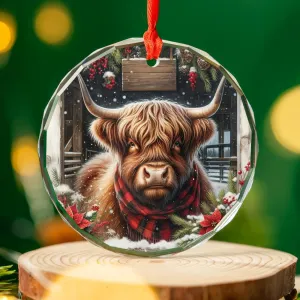 Plaid Scarf Highland Cow Christmas Ornament